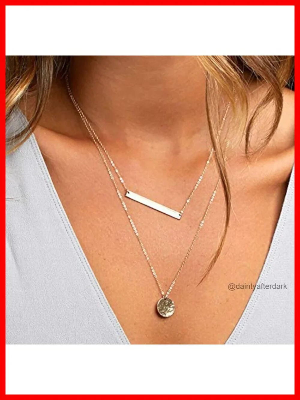 Dainty Layered Choker Necklace Set with Pearls, Bar & Hammered Disc,